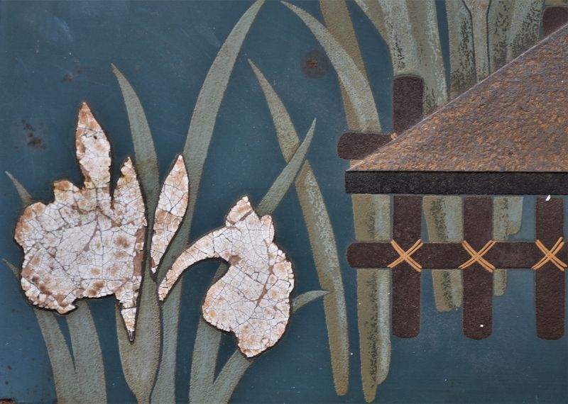 Green lacquer panel with mother of pearl and eggshell.Taisho period?
