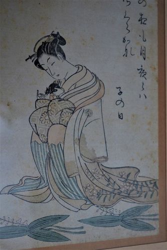 Japanese prints. Harunobu style.Geisha Rat and Irises