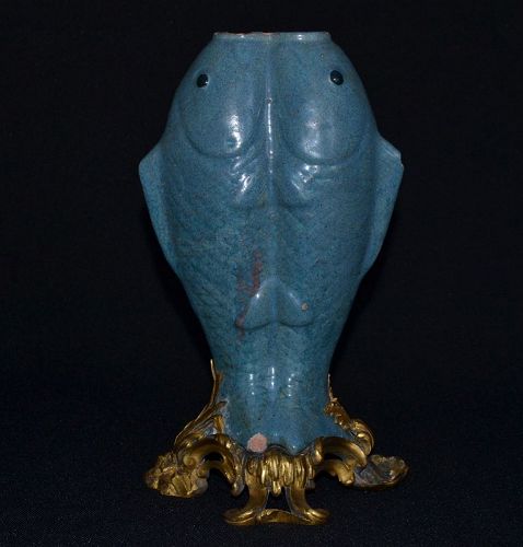 Vase double fish china ceramic with french mounting