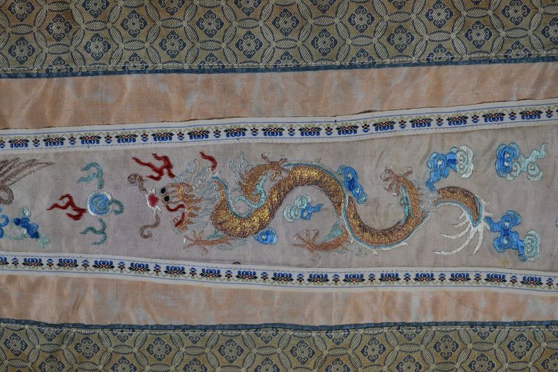 Silk panel embroidered with dragon and phoenix.China Qing dynasty