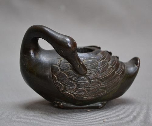 Cast bronze censer, shape of a duck. Chinese Qing or earlier.