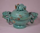 Chinese Censer carved on turquoise stone. Middle Qing period