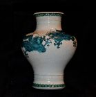 Porcelain Vase. Blue Dragons on a Cracked White.Meiji period.