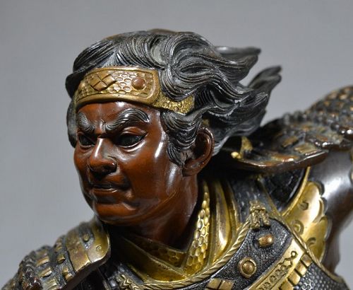 "Samurai In Partially Gilded Bronze In The Style Of Miyao. Japan Meiji
