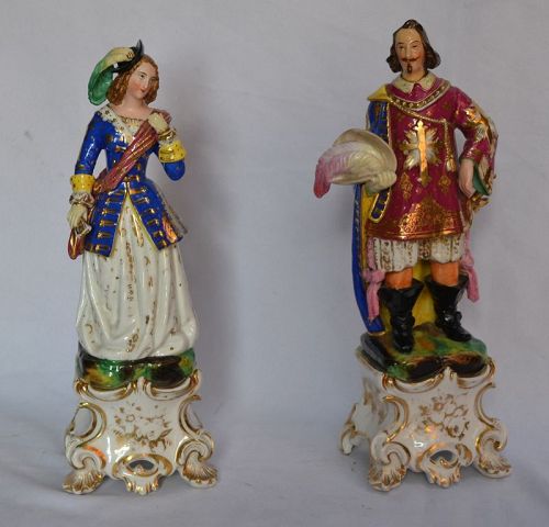 Lady and Musketeer in Paris Porcelain. France middle nineteen century