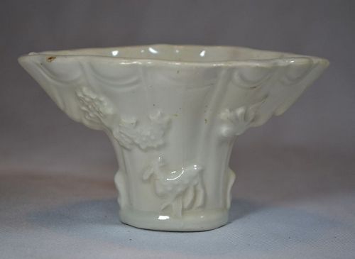 Libatory chinese cup in white soft porcelain.Qing period