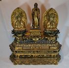 Japanese Altar in Gilded Lacquered Wood. Buddhist Trinity 15th and 18t