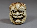 Deer antler netsuke. Okame and Oni double-sided. Japan 19th century.