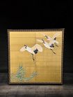 Traditional Japanese Two-Panel Screen with Cranes on a Gold Background