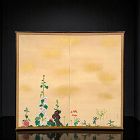 “Floral Harmony on Gold” – Two-Panel Japanese Folding Screen