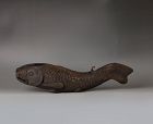 Large ! Rare Jizai hearth hook Fish shaped stopper, 19th century