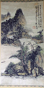 Landscape painting with a scholar’s retreat in mountain.