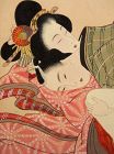 Three well painted Shunga scenes with a loving couples. Meiji period