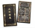 Set of five ink sticks in original lacquered box. Late Qing