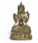 Antique Tibetan Bronze Four Arms Avalokiteshvara Chenrezig