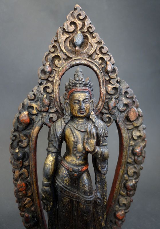 Tibet painted Zitan wood figure of standing Padmapani Bodhisattva