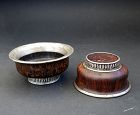 Old Tibetan Pair of jha-phor, Butter Tea Bowl