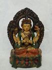 Antique Tibetan Zitan Wood Image of Bodhisattva Chenrezig.