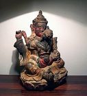 Extremely Rare Tibetan Clay Image of Red Jambala & Consort
