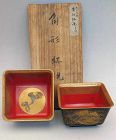 Fine Japanese Lacquer Maki-e Square Bowls. Meiji
