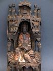 Chinese Antique Wood Guanyin in her Grotto on Putuo Island. H 44 cm