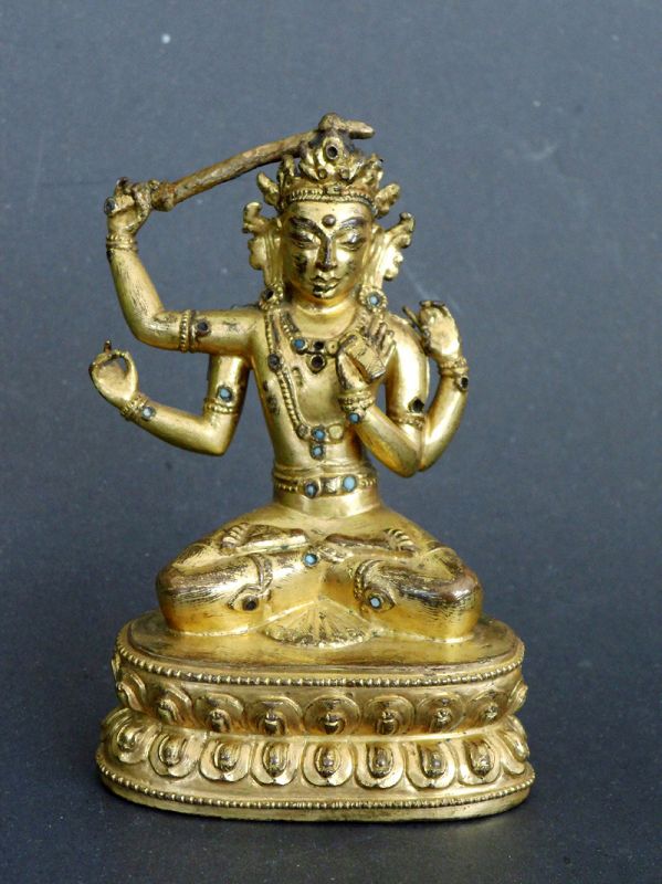 Antique Tibetan Bronze Image of Manjugosa Bodhisattva