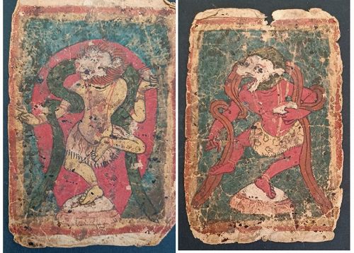 A collection of 13 Bonpo ritual cards (tsakli) with Dakinis