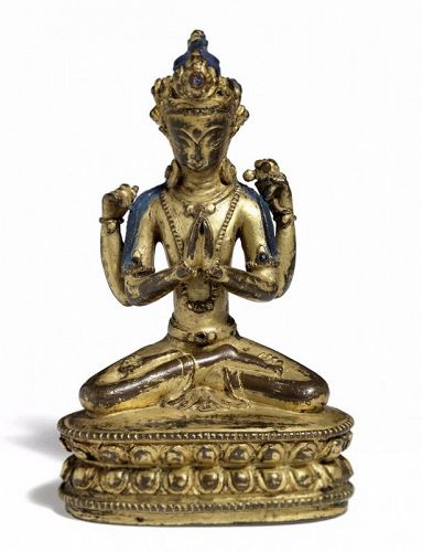 Gilt Bronze figure of the Four Arms Avalokitesvara Chenrezig