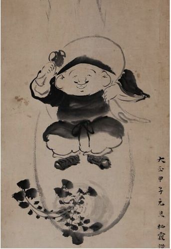 Zen Style Scroll Painting of Daikoku, God of Wealth. Taisho 1924
