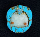 Chinese Brooch with Jade Milefo and Kingfisher feathers
