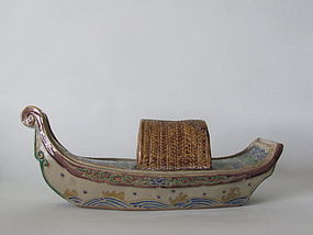 Kyo-yaki boat shaped Incense Burner Koro Meji 19C