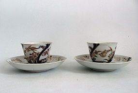 Pair of Imari Nami ni Usagi Tea bowls and Saucers 1730