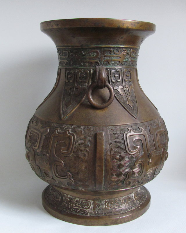 Large Chinese Bronze Hu Shaped Vase Qing c.1900