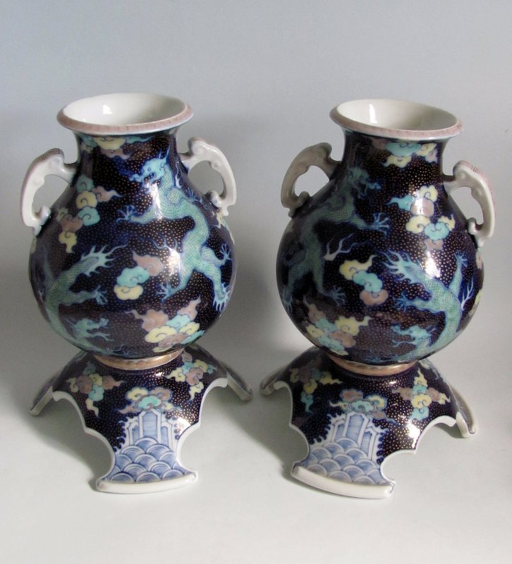 Fine Pair of Fukugawa Dragon Vases Meji