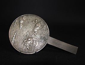 Japanese Nami ni Usagi Bronze Mirror Edo 17C