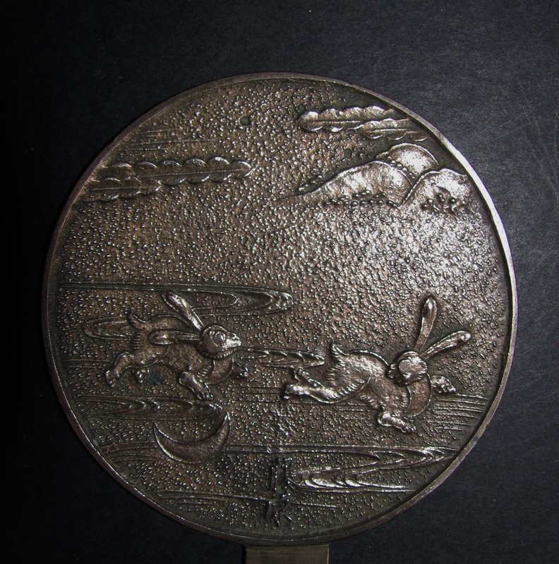 Japanese Nami ni Usagi Bronze Mirror Edo 17C