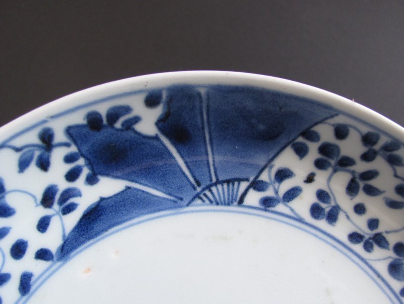 Ai Kutani Torn Fan and Bush Clover pattern Dish c.1670