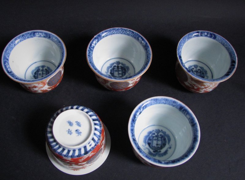 Rare Set of Five Ko Imari “Armorial” Sake Cups c.1750-80