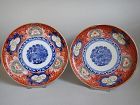 Pair of Kenjo Imari Peony-mon and Wave Pattern Dishes c.1730-50