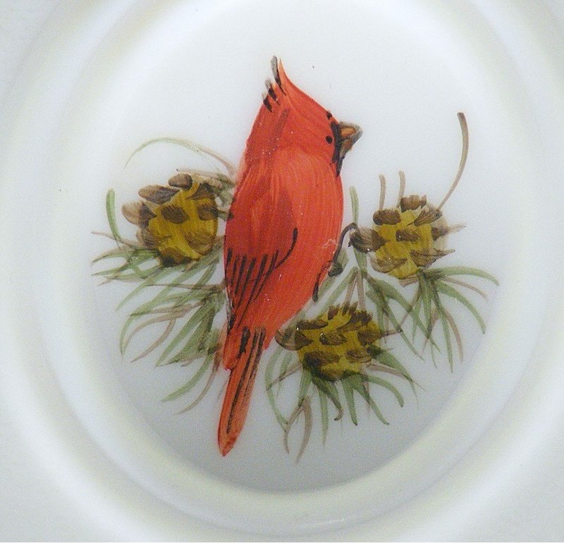 Fenton Cardinals in Winter Milk Glass Vase Planter