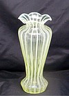 Fenton Vaseline Rib Optic Art Deco Shapely Glass Vase