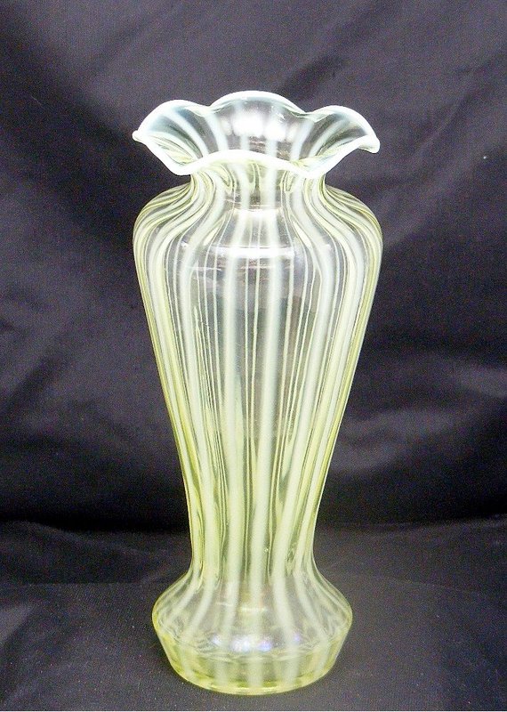 Fenton Vaseline Rib Optic Art Deco Shapely Glass Vase