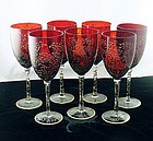 Ruby Red Fluer-De-Lis Enamel Art Glass Wine Goblets