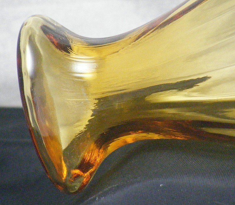 Fenton Art Nouveau Amberina Rib Optic Glass Vase