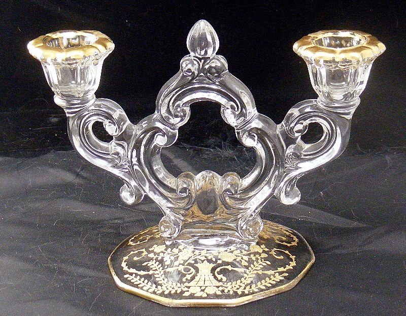 Cambridge Gold Portia Two-Light Candlesticks ~Rare