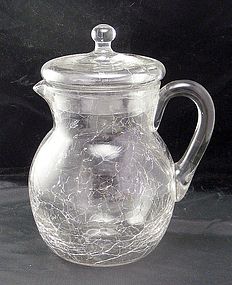 Morgantown Arctic Crackle Glass Pitcher with Lid ~Rare