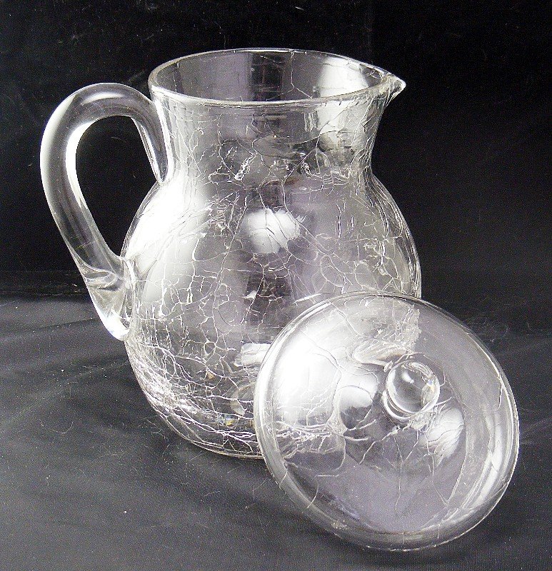 Morgantown Arctic Crackle Glass Pitcher with Lid ~Rare