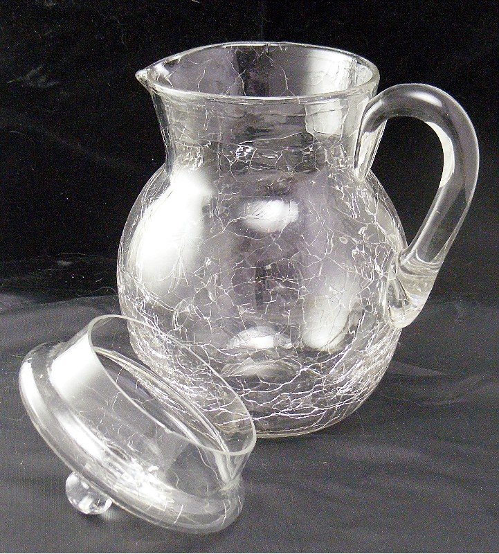 Morgantown Arctic Crackle Glass Pitcher with Lid ~Rare