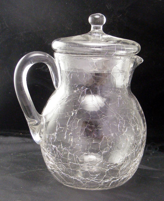 Morgantown Arctic Crackle Glass Pitcher with Lid ~Rare