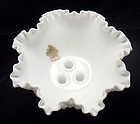 Fenton Milk Glass Hobnail Bowl w Three Candle Holders